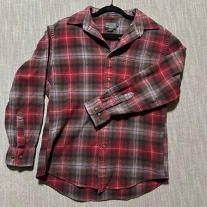 Pendleton Mason Mens Red Brown Plaid Flannel Button Down Shirt Cotton Size M